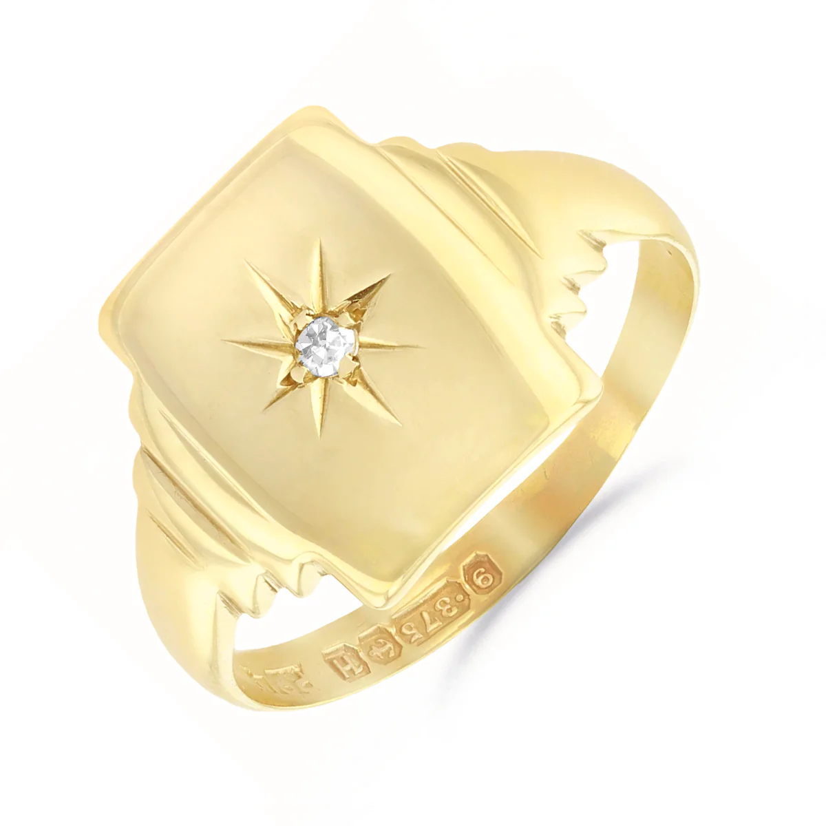 0.03ct Diamond Starburst Signet Ring | Pre-Loved | 9K Yellow Gold