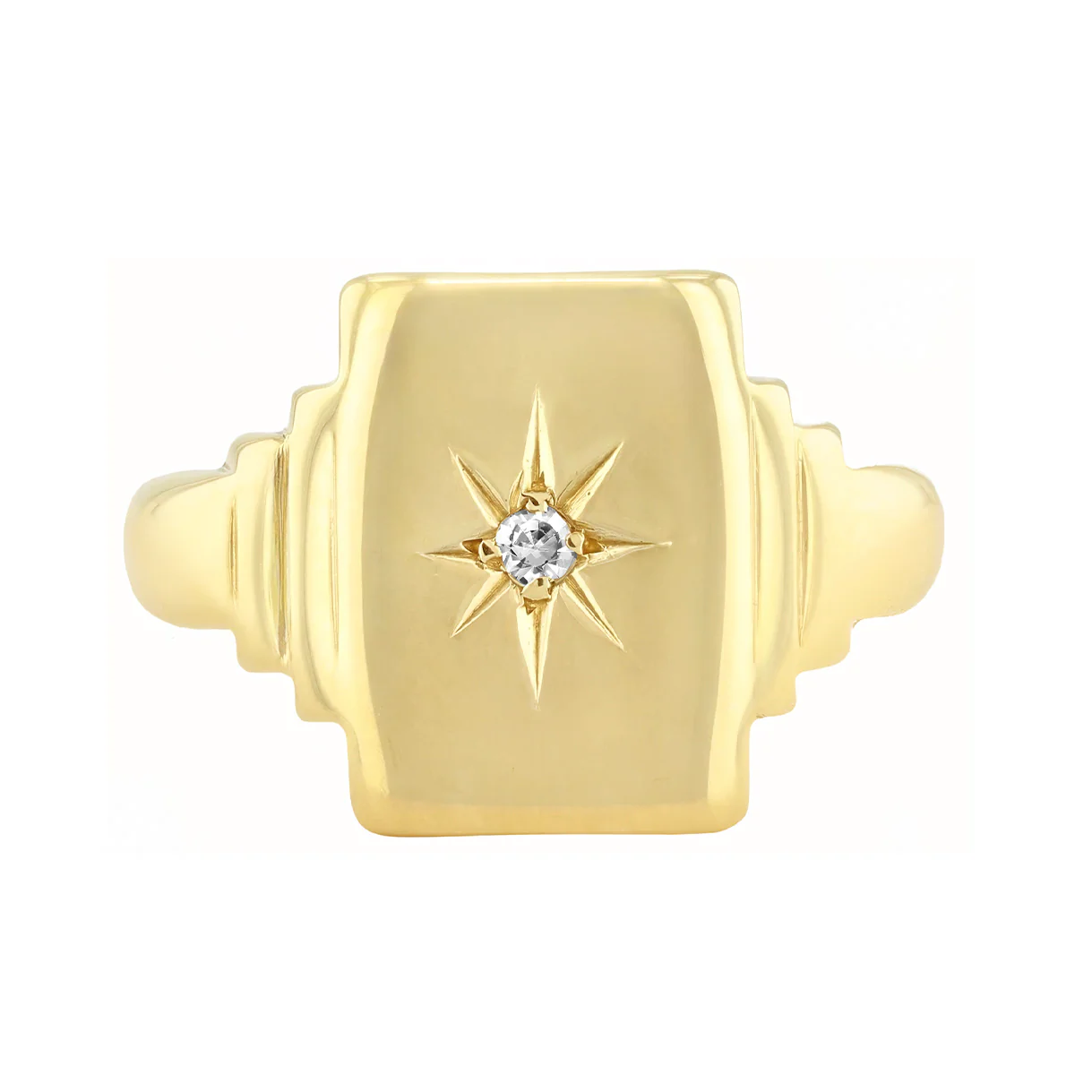 0.03ct Diamond Starburst Signet Ring | Pre-Loved | 9K Yellow Gold - Image 2
