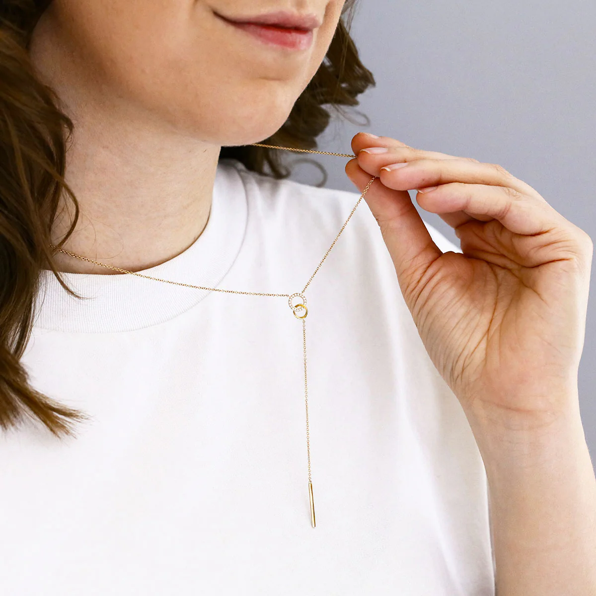 0.04ct Diamond Double Circle Drop Necklace | Pre-Loved | 9K Yellow Gold - Image 7