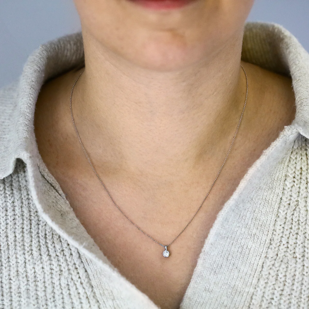 0.15ct Brilliant Cut Diamond Rubover Necklace | Pre-Loved | 9K White Gold - Image 3