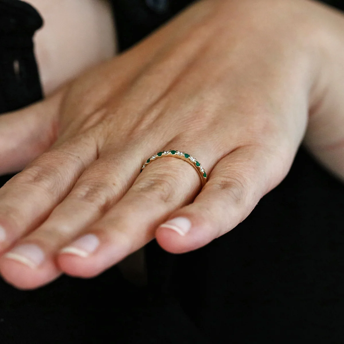 Bijou Collection 0.16ct Emerald and Diamond Half Eternity Ring | 9K Yellow Gold - Image 8