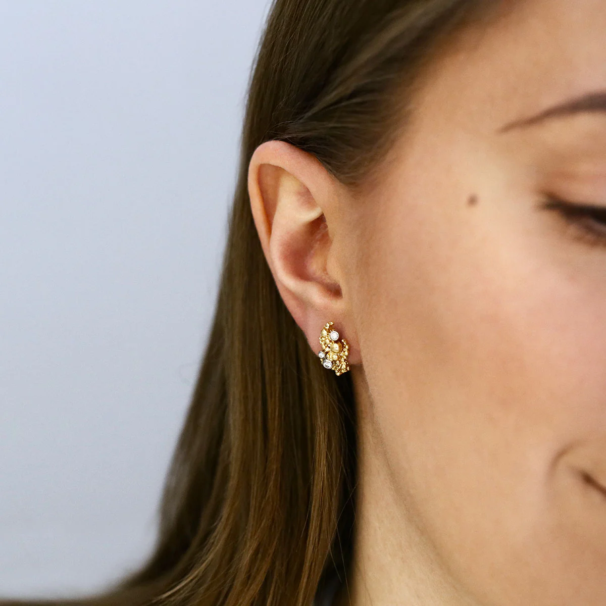 0.17ct Brilliant Cut Diamond Classical Half Hoop Earrings | Pre-Loved | 18K Yellow Gold - Image 5