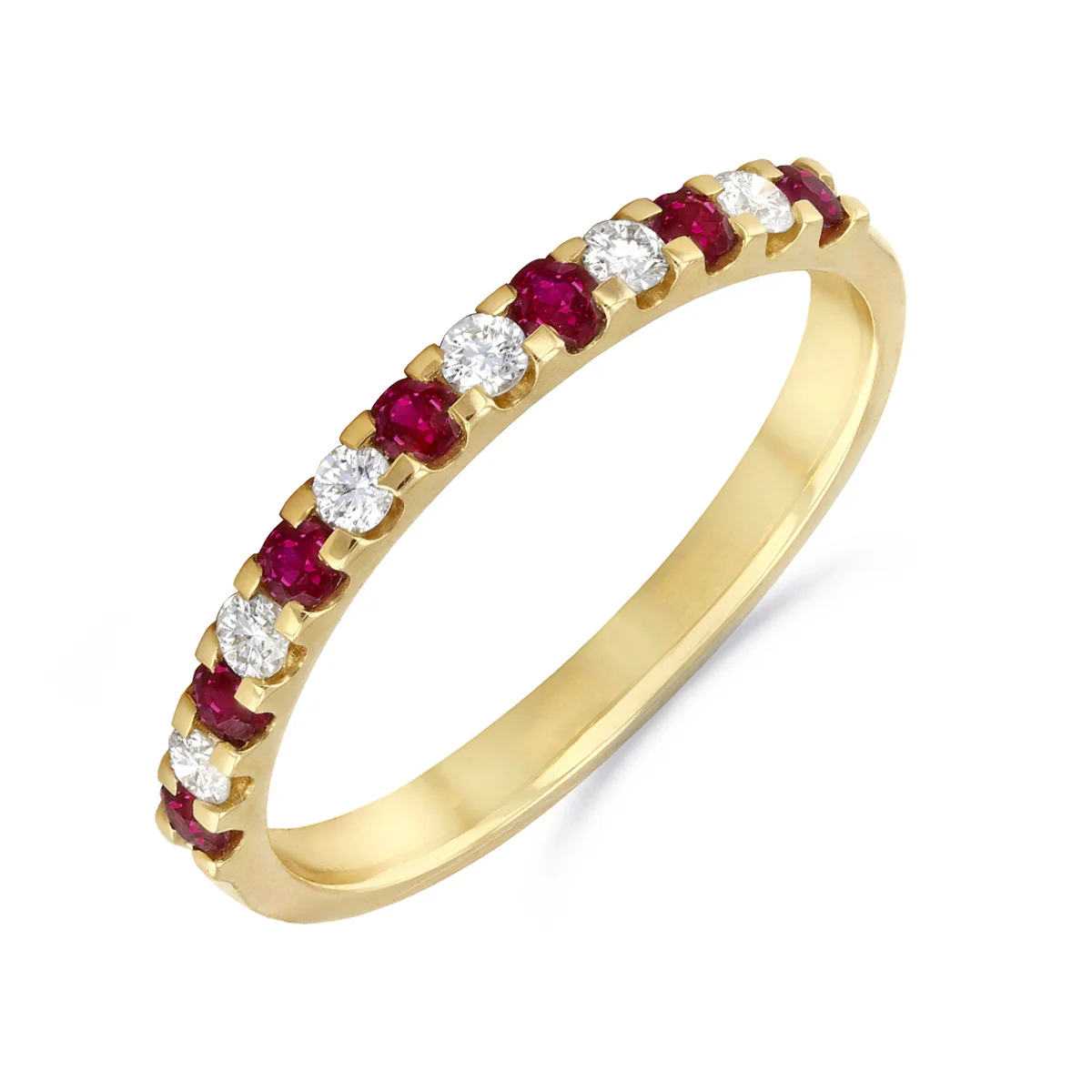 Birthstone Collection 0.24ct Ruby and Diamond Scalloped Half Eternity Ring | 9K Yellow Gold
