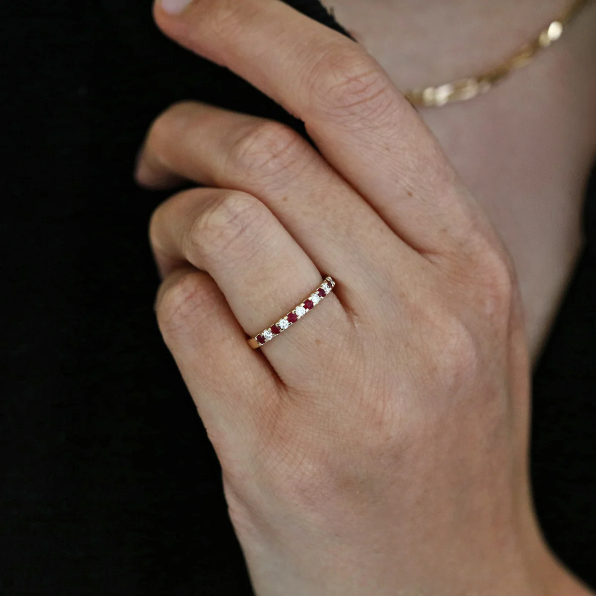 Birthstone Collection 0.24ct Ruby and Diamond Scalloped Half Eternity Ring | 9K Yellow Gold - Image 6