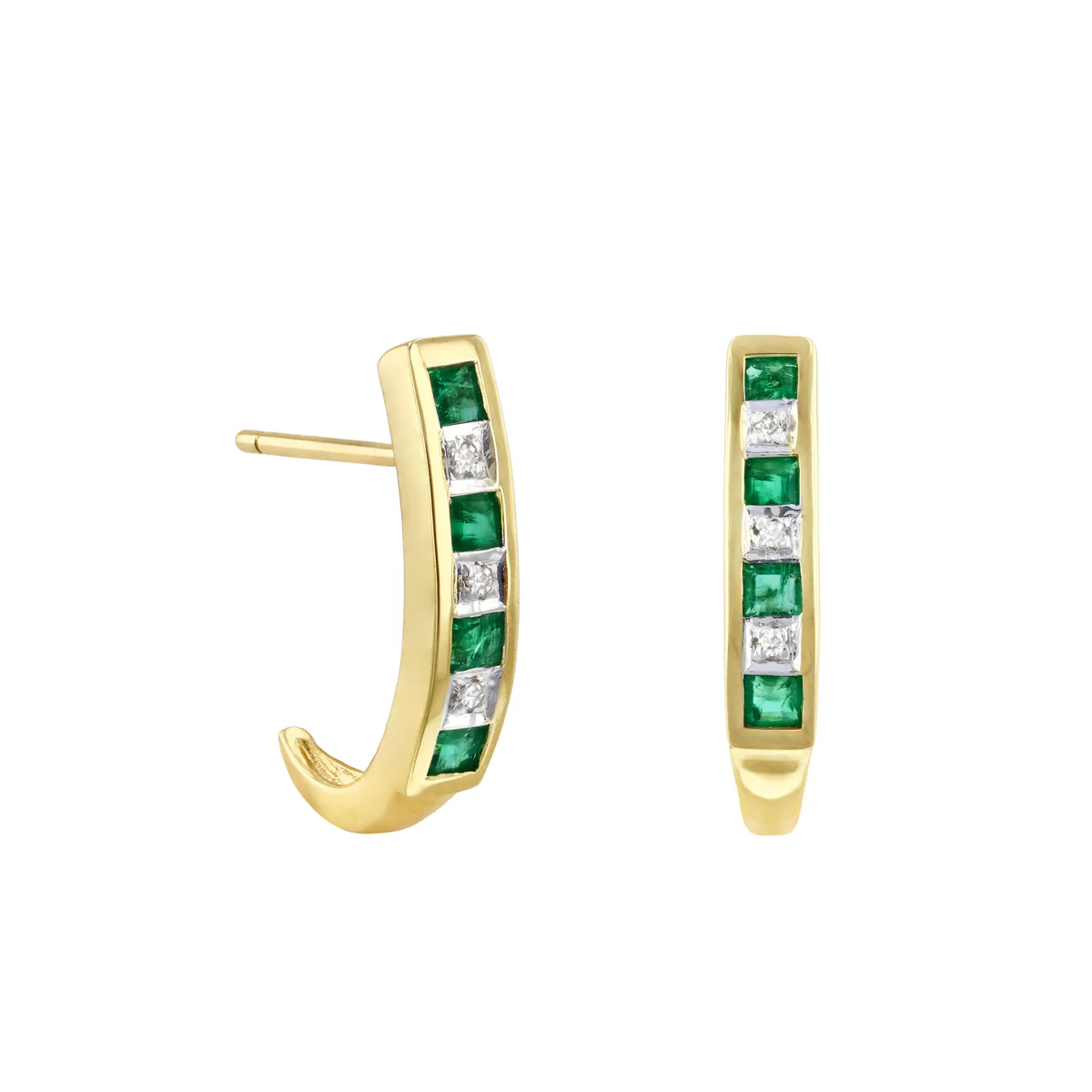 Birthstone Collection 0.36ct Emerald and Diamond Half Hoop Earrings | 9K Solid Yellow Gold