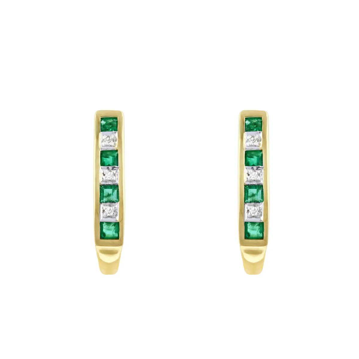 Birthstone Collection 0.36ct Emerald and Diamond Half Hoop Earrings | 9K Solid Yellow Gold - Image 2