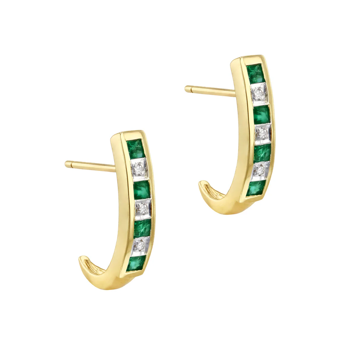 Birthstone Collection 0.36ct Emerald and Diamond Half Hoop Earrings | 9K Solid Yellow Gold - Image 4