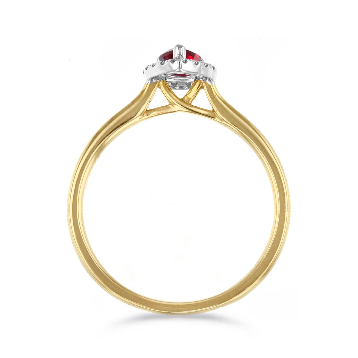 Bijou Collection 0.36ct Pear Cut Ruby and Diamond Halo Ring | 9K Yellow Gold - Image 5