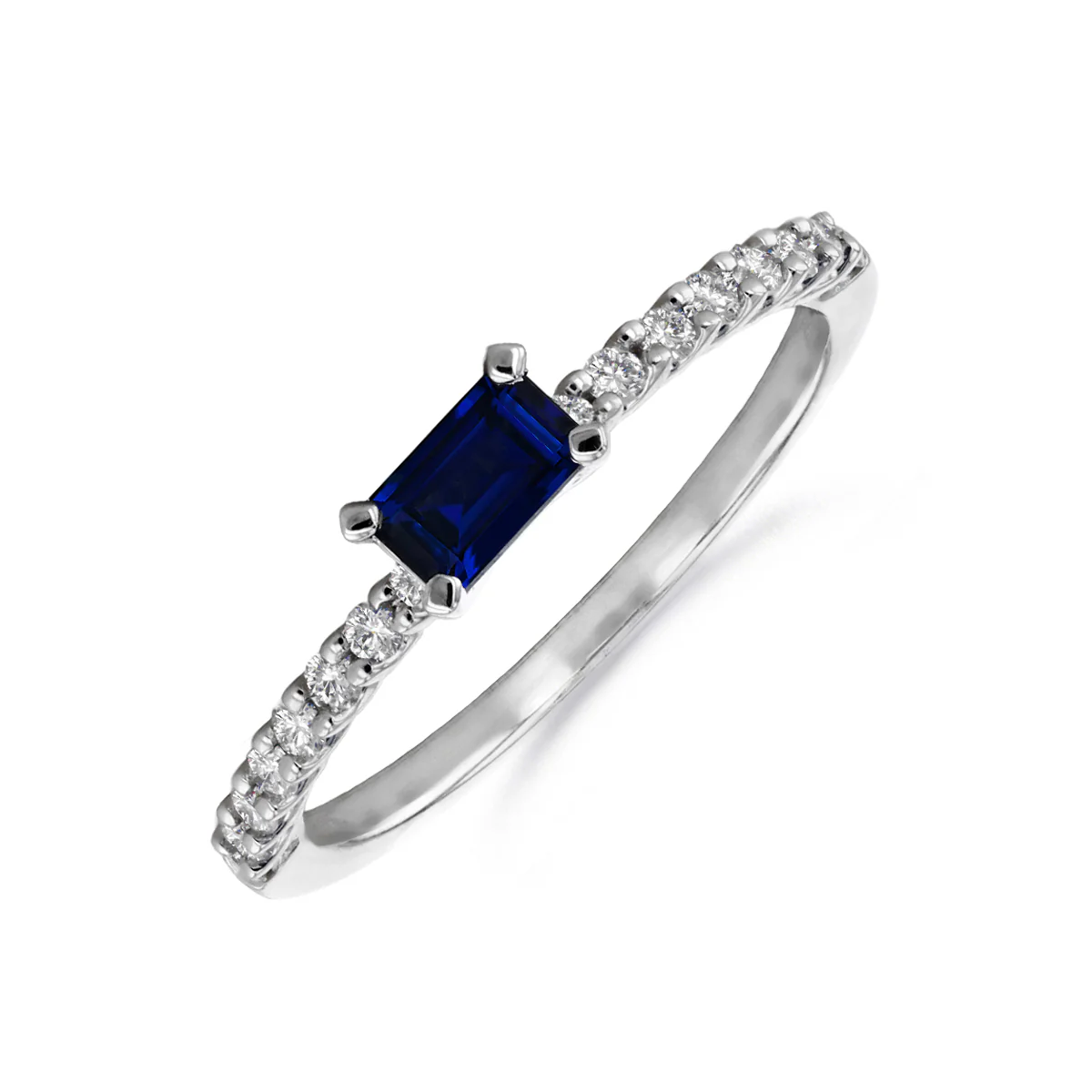 Bijou Collection 0.40ct Emerald Cut Sapphire and Diamond Ring | 9K White Gold