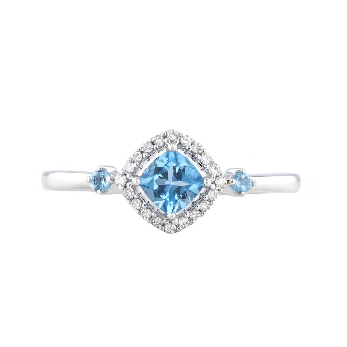 0.42ct Blue Topaz and 0.06ct Diamond Halo Ring | 9K White Gold - Image 2