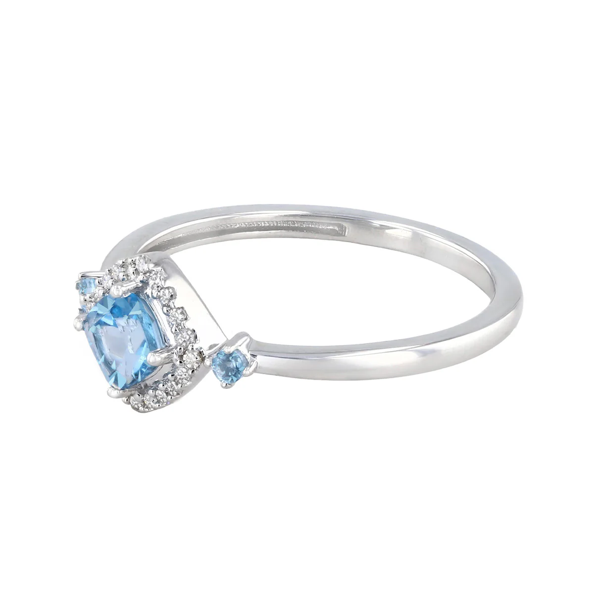 0.42ct Blue Topaz and 0.06ct Diamond Halo Ring | 9K White Gold - Image 3