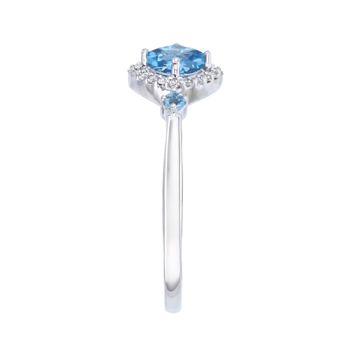 0.42ct Blue Topaz and 0.06ct Diamond Halo Ring | 9K White Gold - Image 4