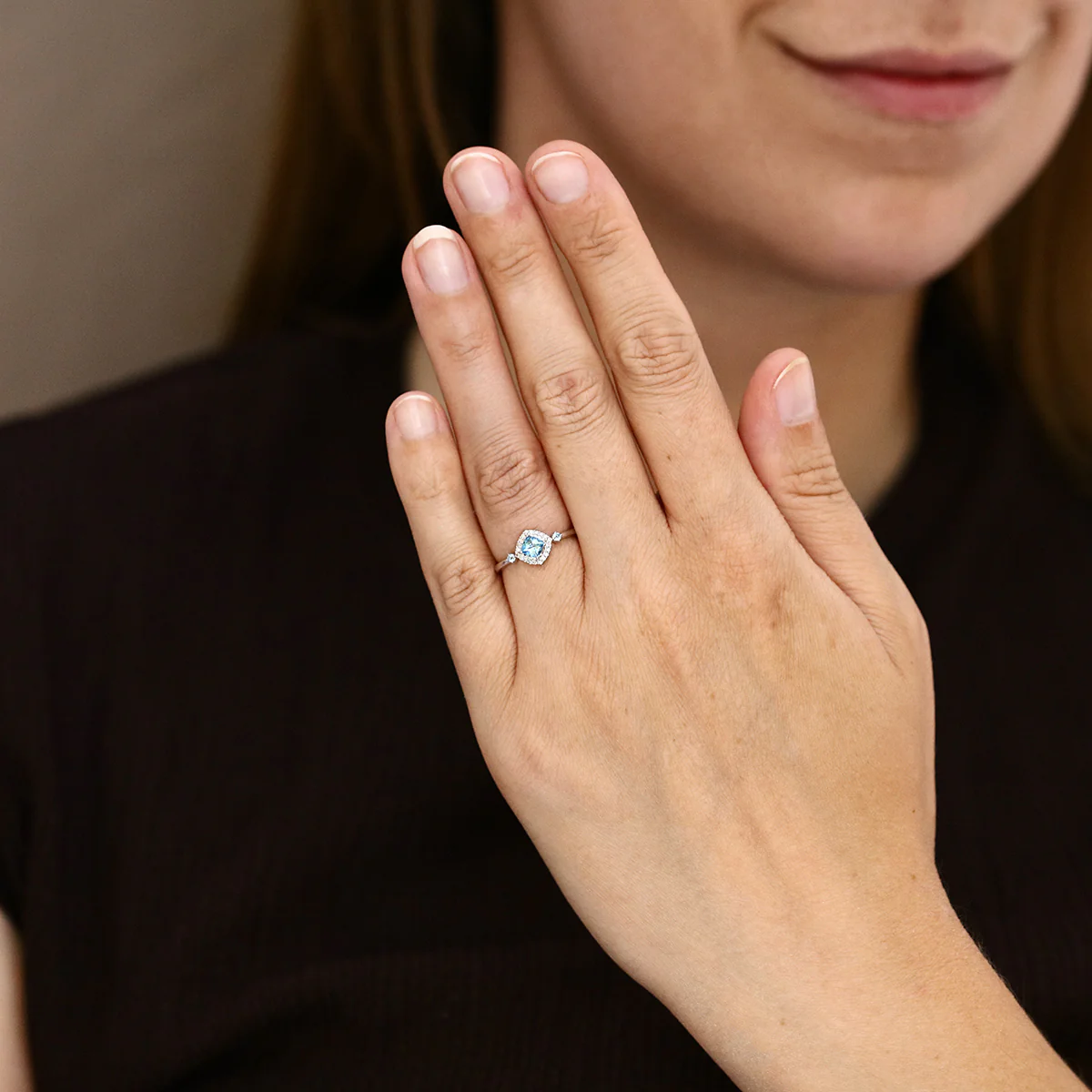 0.42ct Blue Topaz and 0.06ct Diamond Halo Ring | 9K White Gold - Image 6