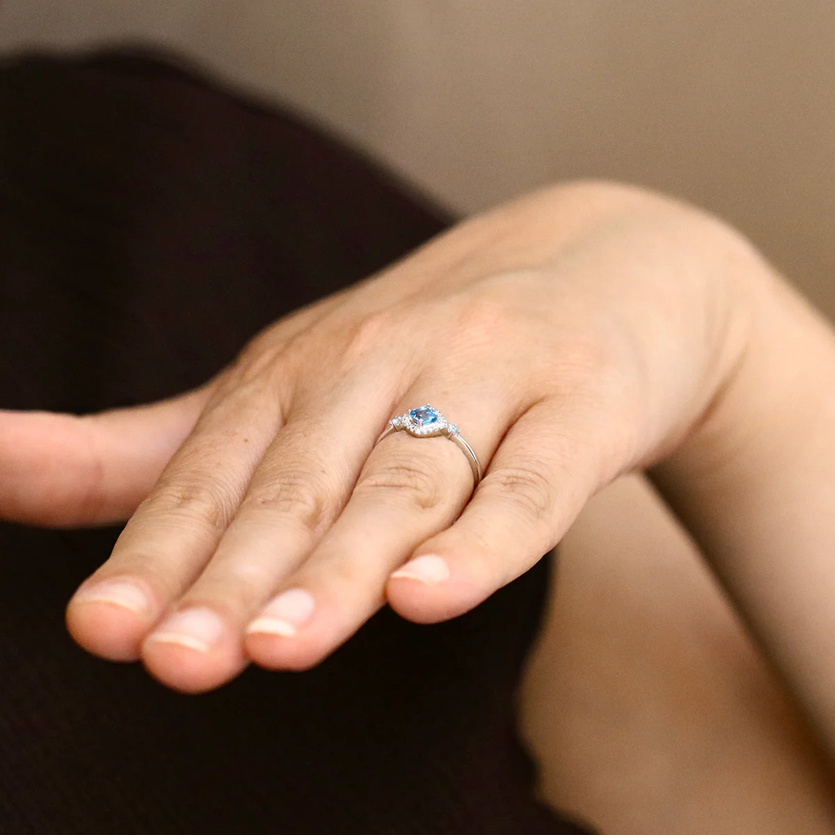 0.42ct Blue Topaz and 0.06ct Diamond Halo Ring | 9K White Gold - Image 8