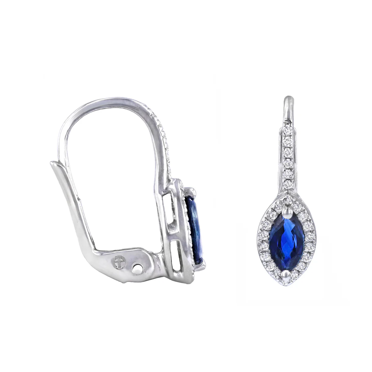 0.42ct Marquise Sapphire and 0.14ct Diamond Earrings | Pre-Loved | 14K White Gold - Image 3