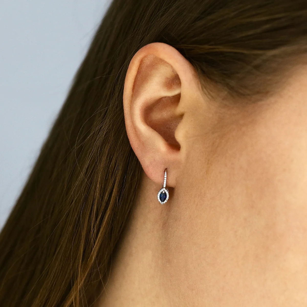 0.42ct Marquise Sapphire and 0.14ct Diamond Earrings | Pre-Loved | 14K White Gold - Image 5