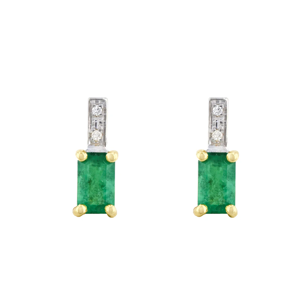 0.45ct Emerald and Diamond Drop Earrings | 9K Solid Yellow Gold - Image 2