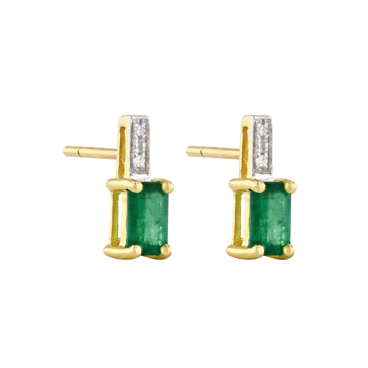 0.45ct Emerald and Diamond Drop Earrings | 9K Solid Yellow Gold - Image 3