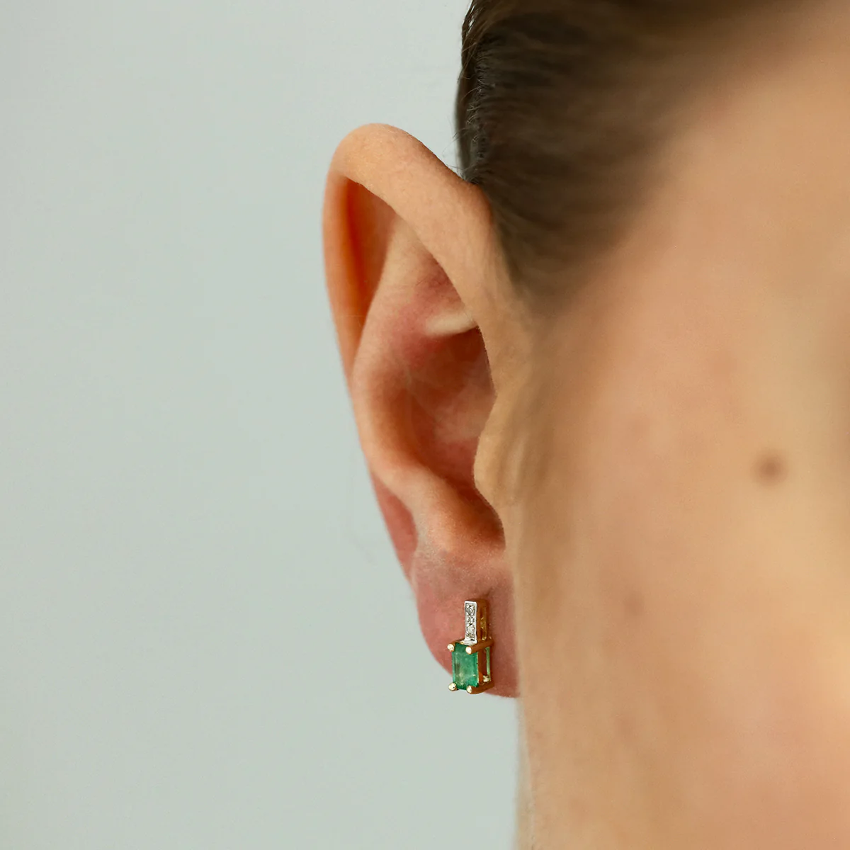 0.45ct Emerald and Diamond Drop Earrings | 9K Solid Yellow Gold - Image 6