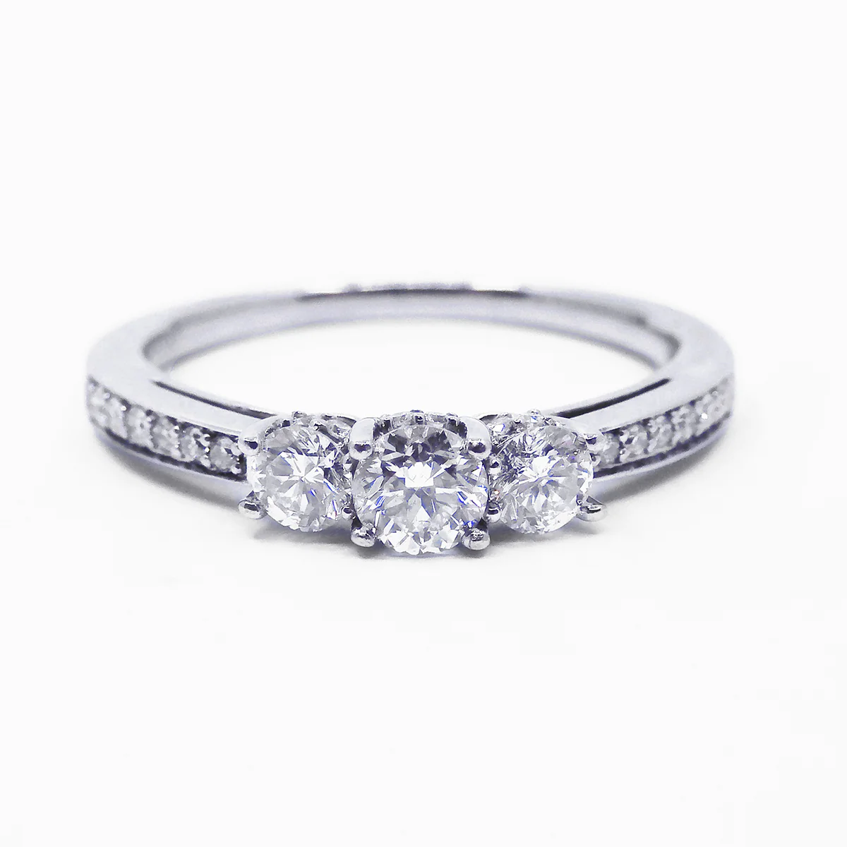 0.50ct Diamond Three Stone and Channel Set Shoulders Engagement Ring | Pre-Loved | 18K White Gold