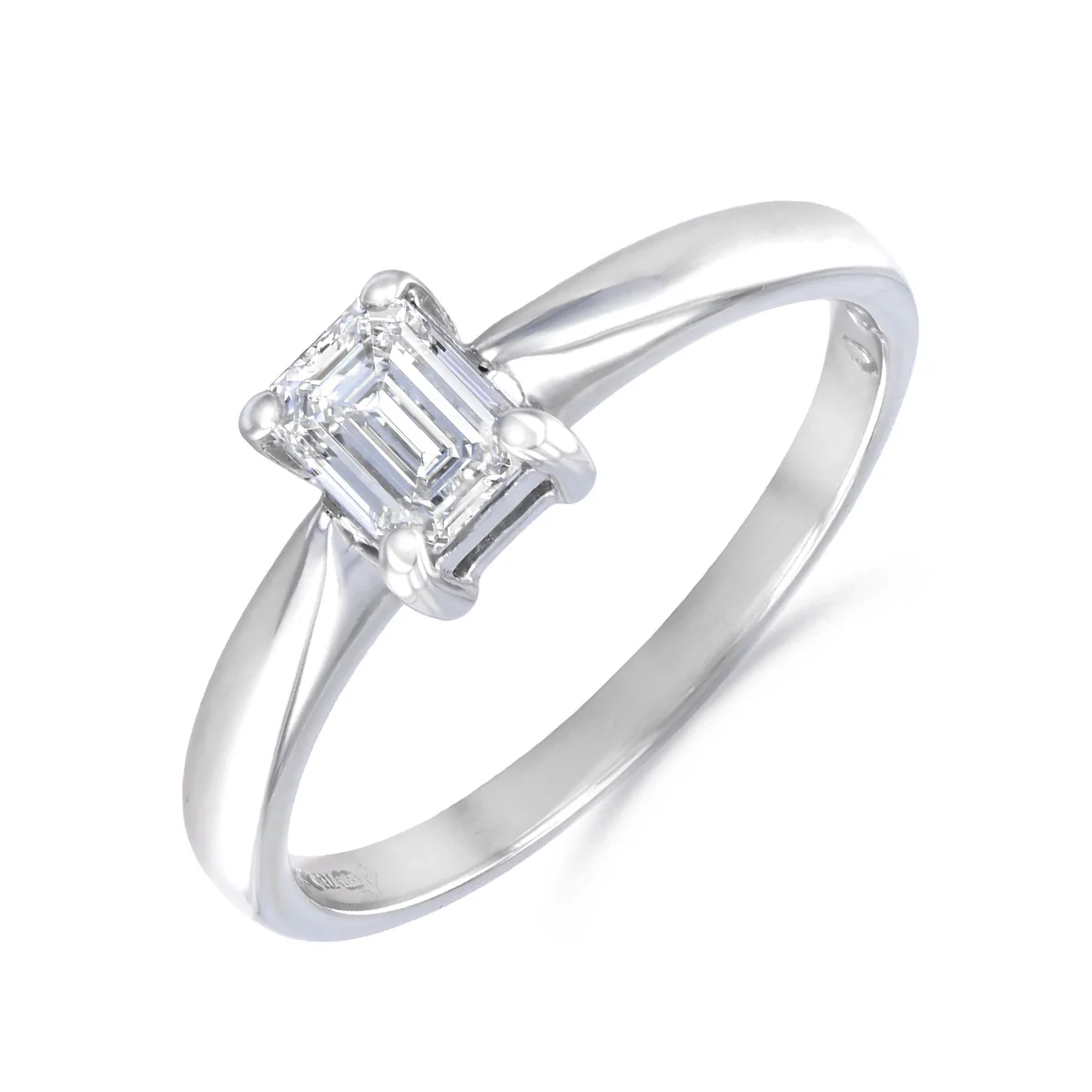 0.50ct Emerald Cut Solitaire Engagement Ring | Pre-Loved | 18K White Gold