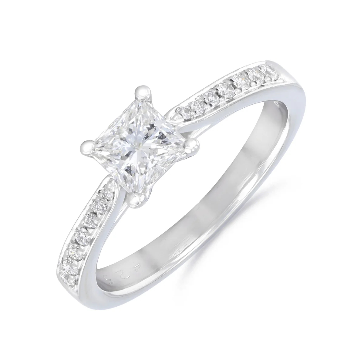 0.50ct Princess Cut Diamond Shoulder Set Engagement Ring | Pre-Loved | Platinum