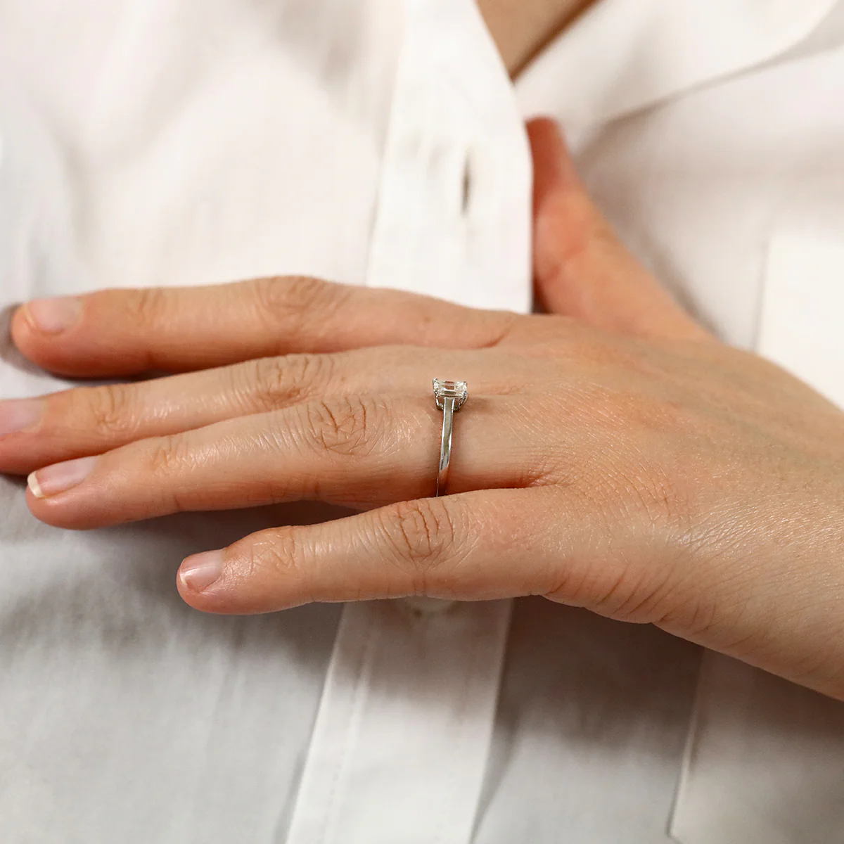 0.51ct Emerald Cut Diamond Solitaire Engagement Ring | Pre-Loved | Platinum - Image 7