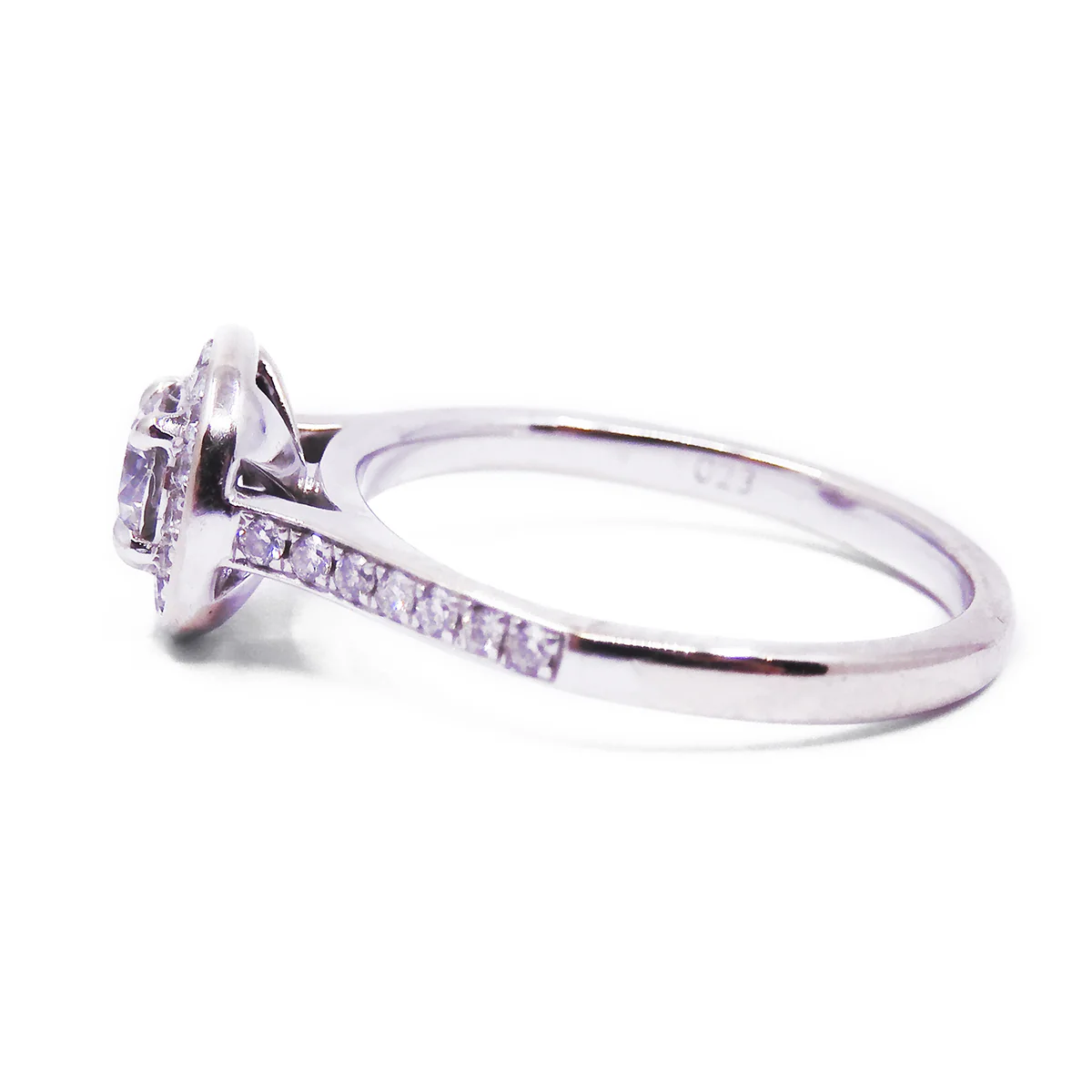 0.52ct Brilliant Cut Diamond Halo and Shoulder Set Engagement Ring | Pre-Loved | 18K White Gold - Image 2