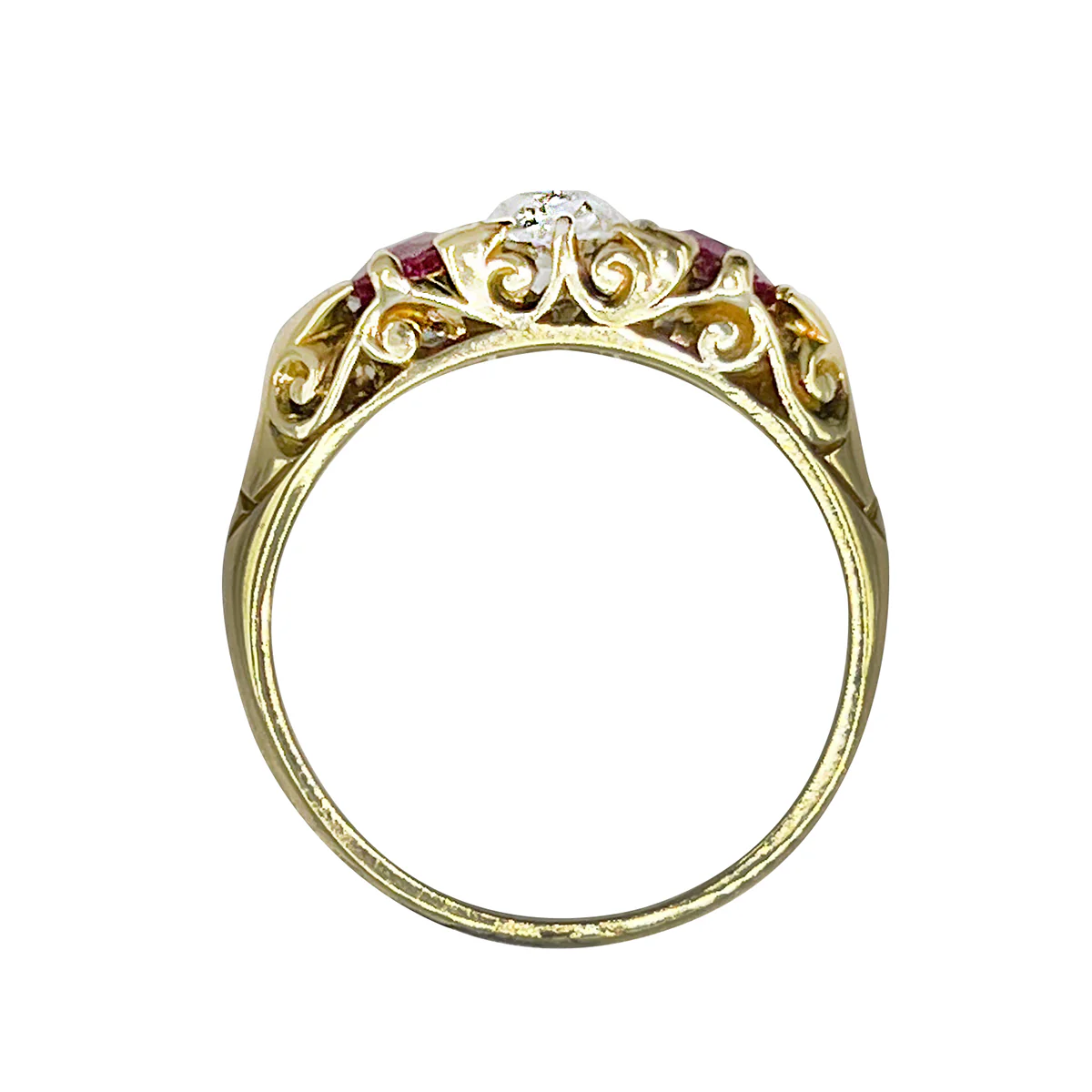 0.55ct Diamond and Ruby Three Stone Ring | Pre-Loved | 18K Yellow Gold - Image 4