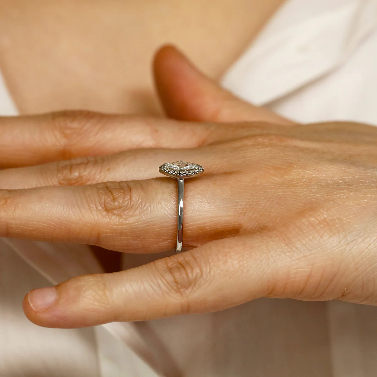 0.56ct Marquise Cut Diamond Halo Engagement Ring | Pre-Loved | Platinum - Image 8