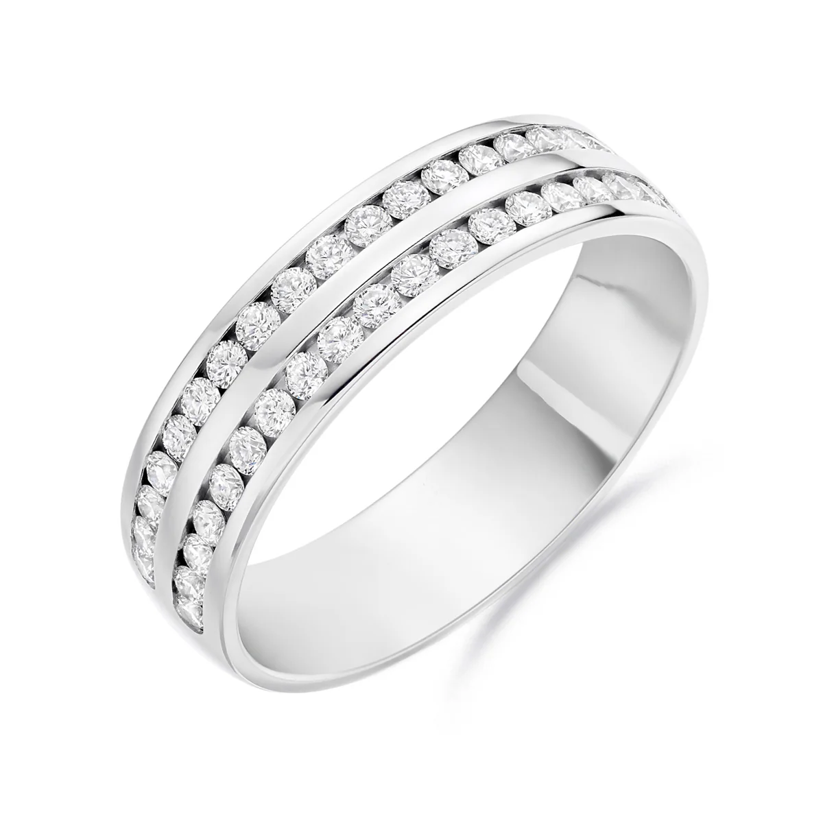 0.60ct Poppy Double Row Diamond Half Wedding Ring | 18ct White Gold