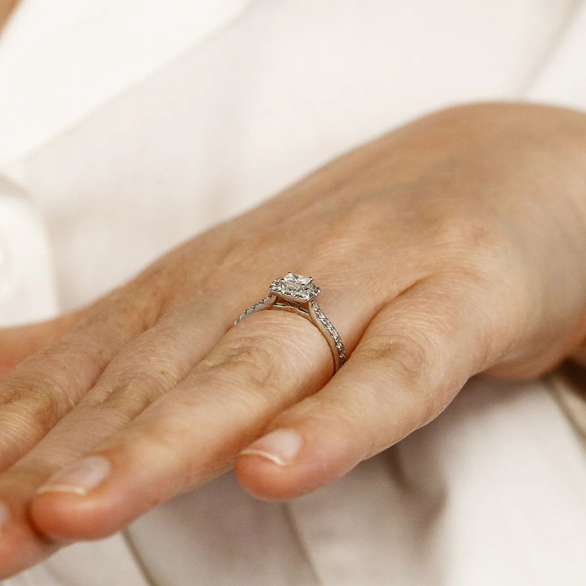 0.60ct Princess Cut Diamond Halo Engagement Ring | Pre-Loved | 18K White Gold - Image 8