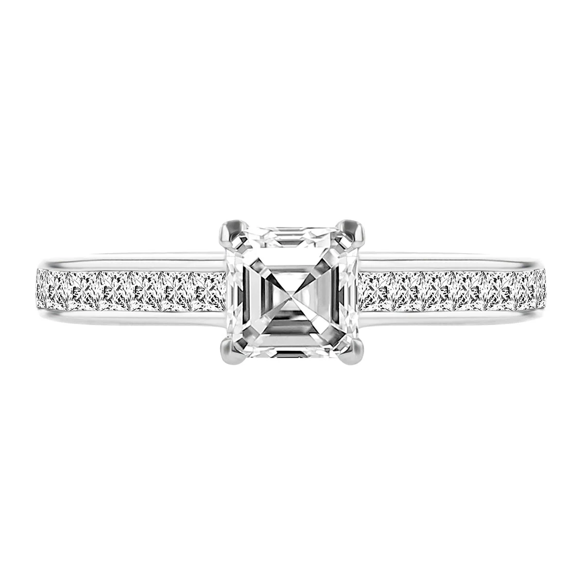 0.71 Chloe Asscher Cut Solitaire with Diamond Shoulders |  F Colour | Platinum - Image 14
