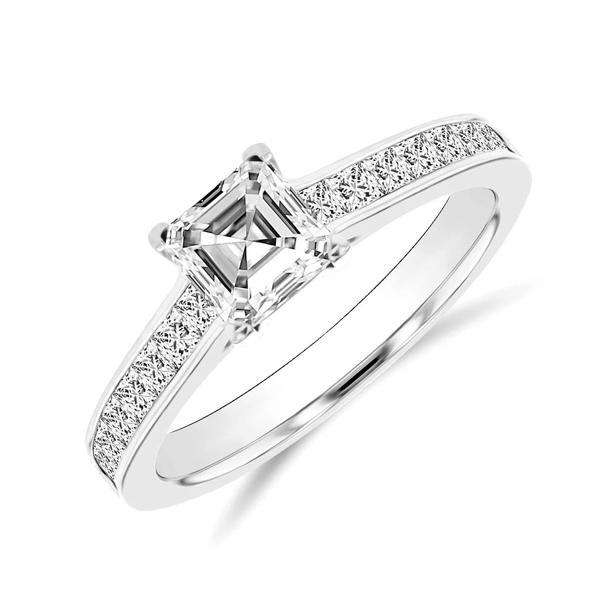 0.71 Chloe Asscher Cut Solitaire with Diamond Shoulders |  F Colour | Platinum - Image 9