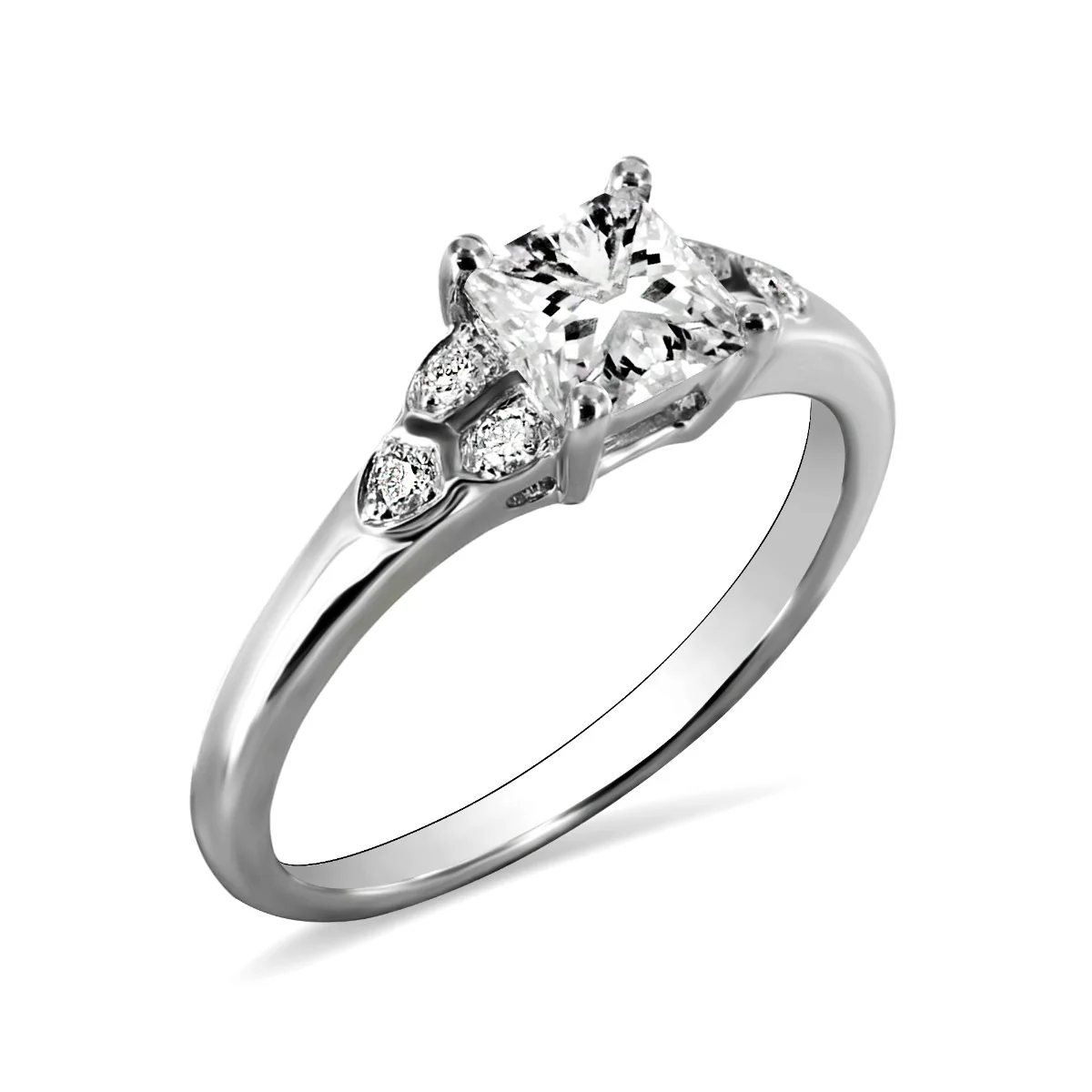 0.71ct | Princess Cut Diamond Engagement Ring | 18K White Gold