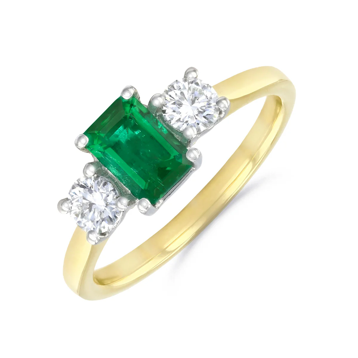 Heirloom Collection 0.72ct Bahia Emerald-Cut Emerald & 0.41ct Diamond Three-Stone Ring | 18K Yellow Gold & Platinum
