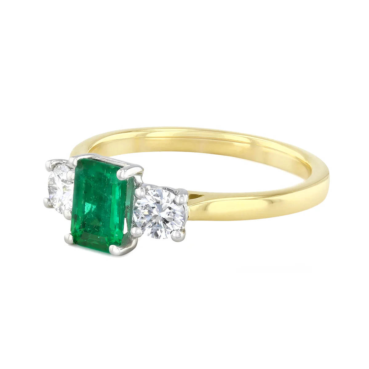Heirloom Collection 0.72ct Bahia Emerald-Cut Emerald & 0.41ct Diamond Three-Stone Ring | 18K Yellow Gold & Platinum - Image 3