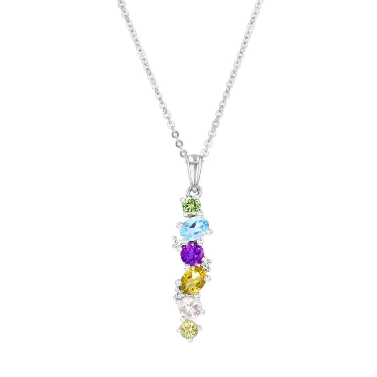 0.72ct Multi-Cut Gemstone and Diamond Drop Necklace | 9K White Gold