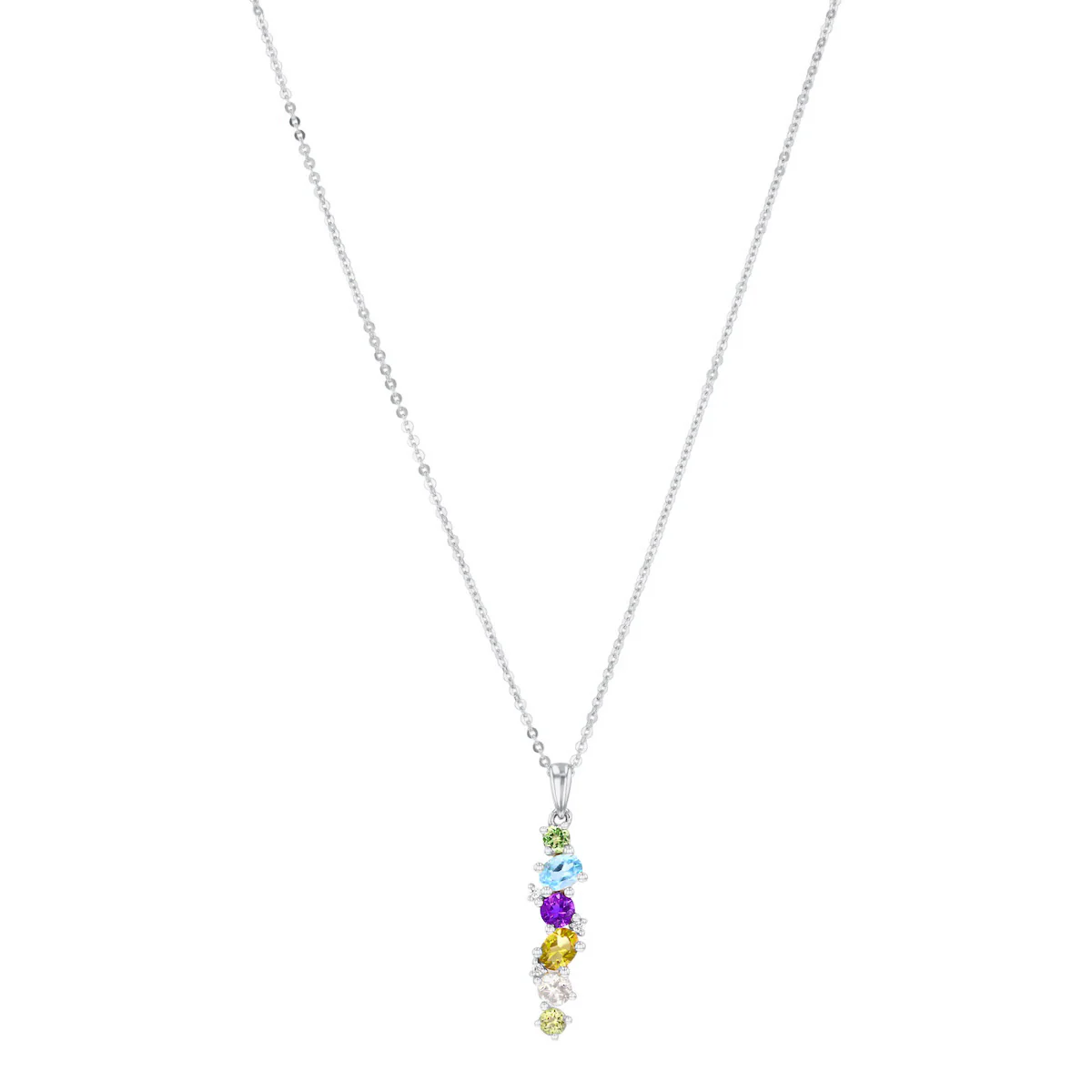 0.72ct Multi-Cut Gemstone and Diamond Drop Necklace | 9K White Gold - Image 2