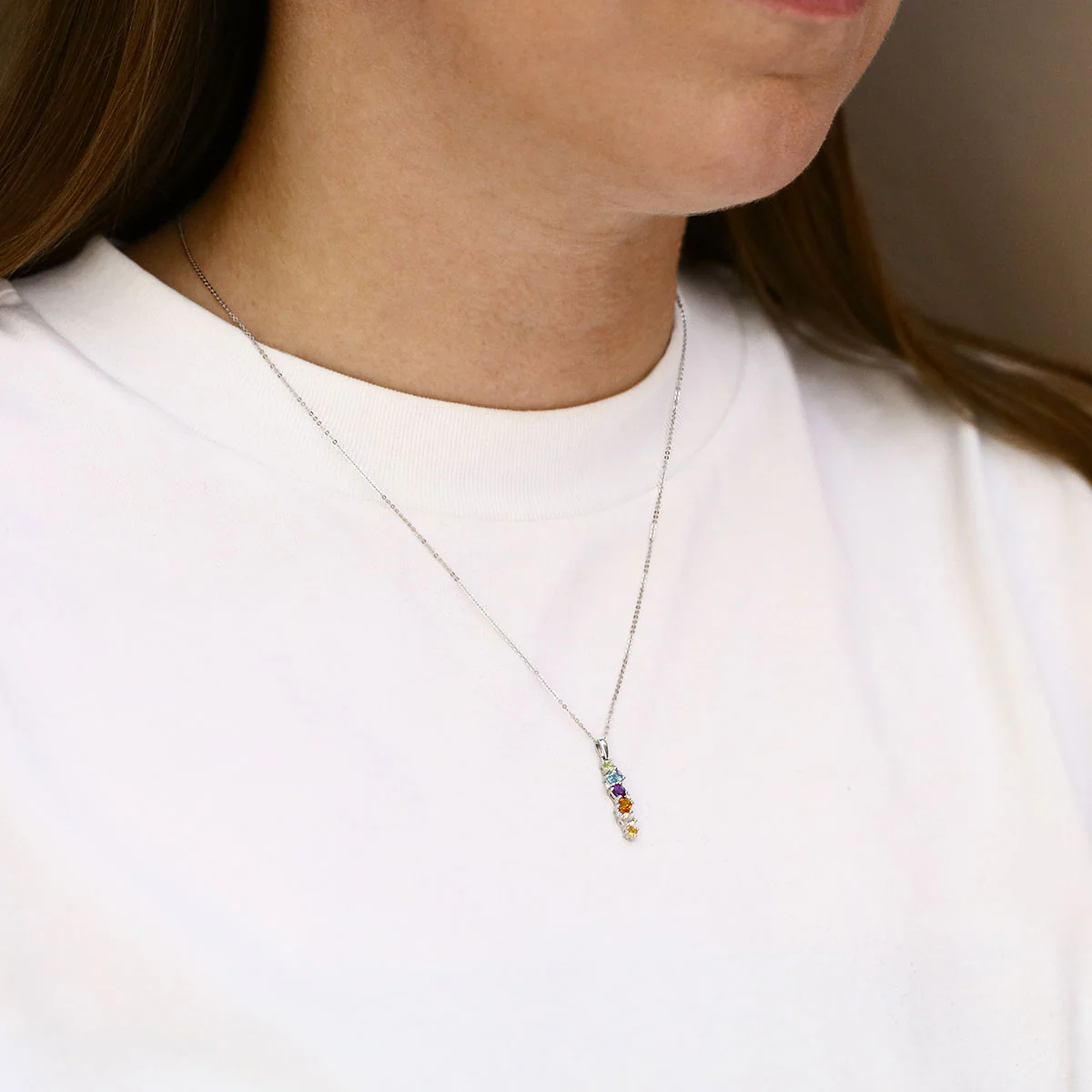 0.72ct Multi-Cut Gemstone and Diamond Drop Necklace | 9K White Gold - Image 5