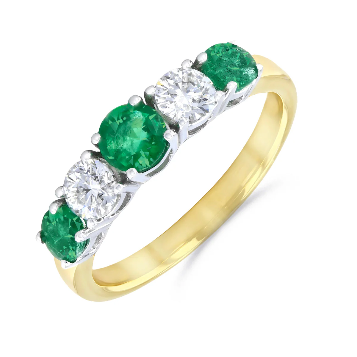 0.73ct Emerald and 0.47ct Diamond Five Stone Ring | 18K Yellow Gold