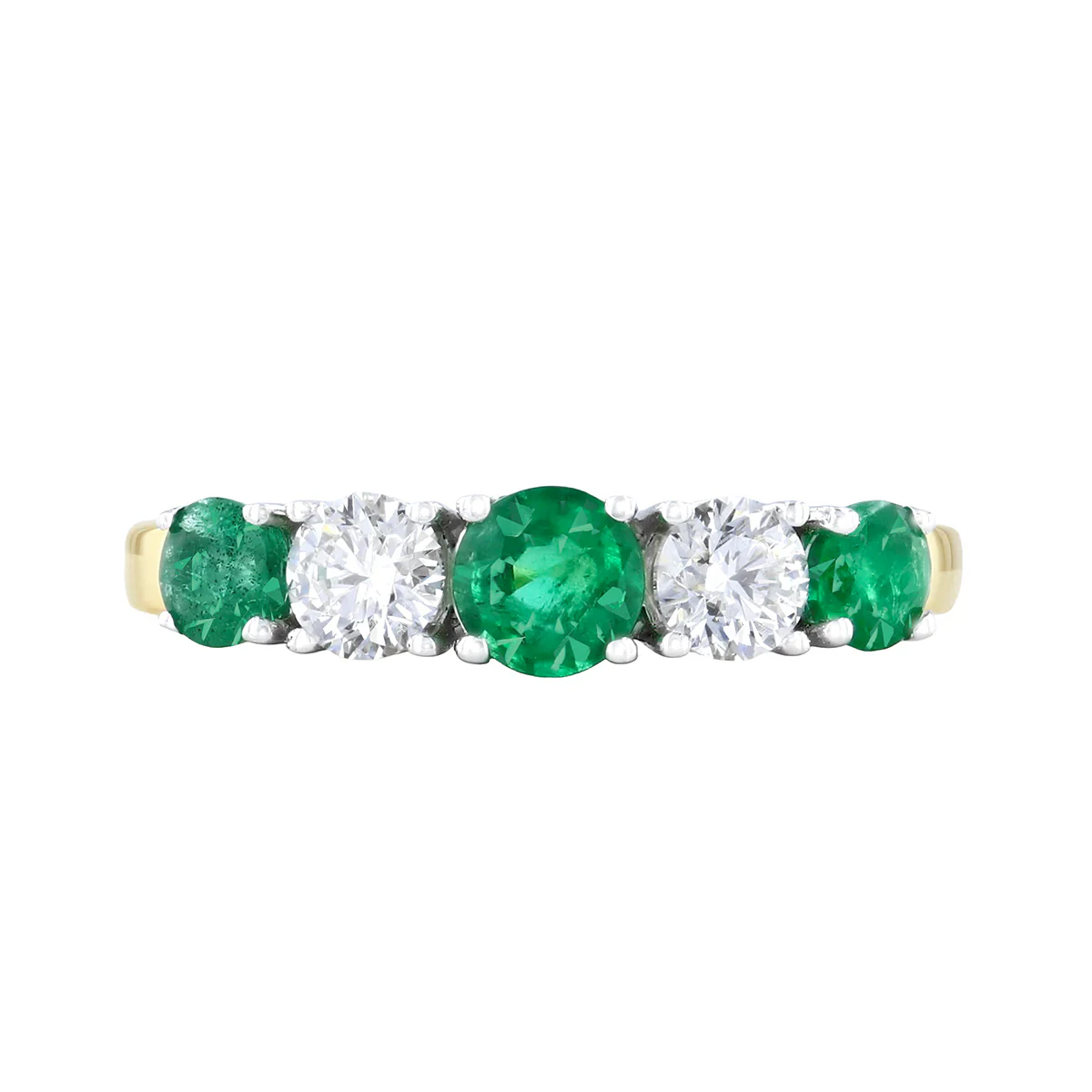 0.73ct Emerald and 0.47ct Diamond Five Stone Ring | 18K Yellow Gold - Image 2