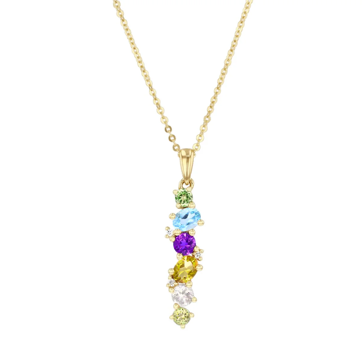0.74ct Multi-Cut Gemstone and Diamond Drop Necklace | 9K Yellow Gold