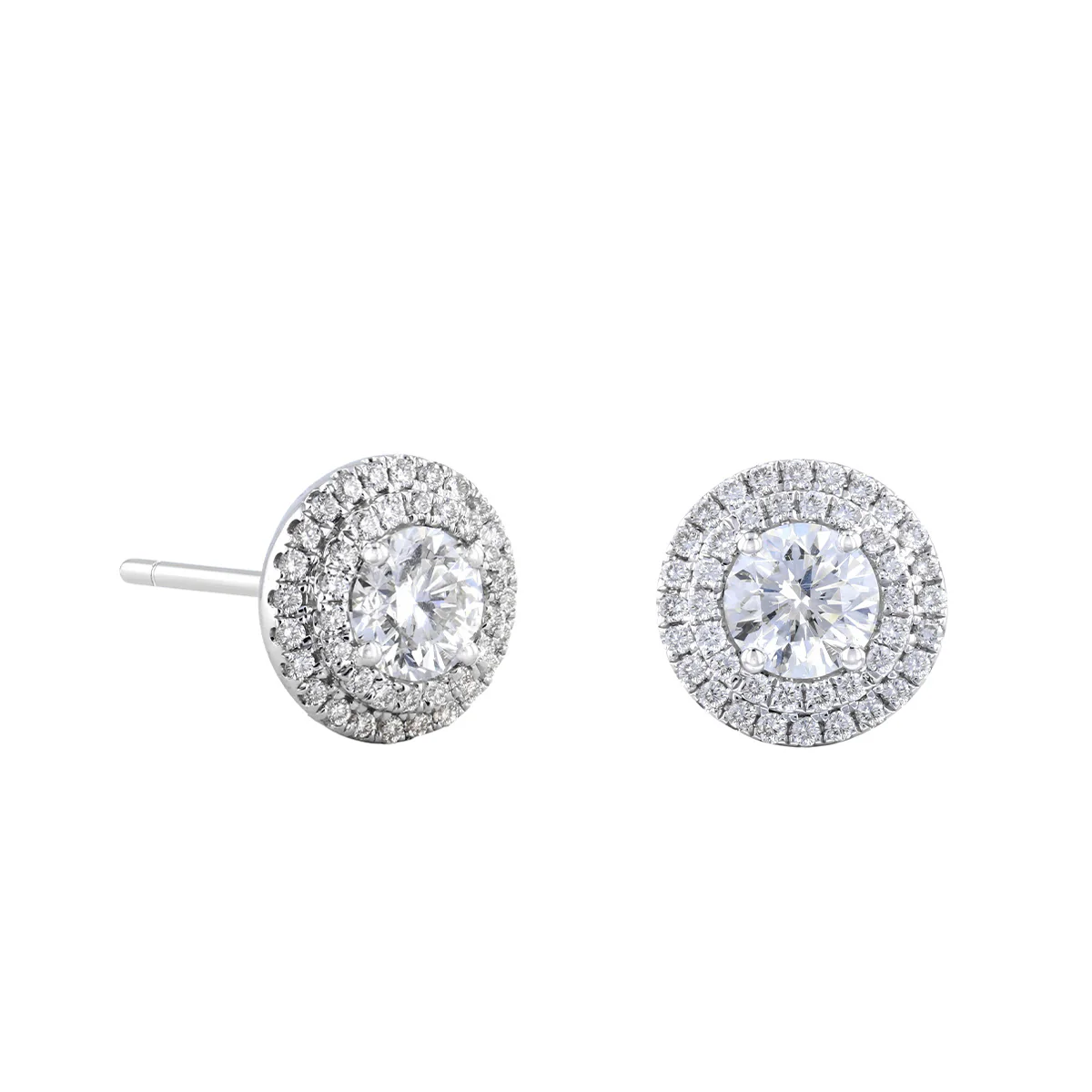 0.77ct Brilliant Cut Diamond Double Halo Stud Earrings | Pre-Loved | 18K White Gold