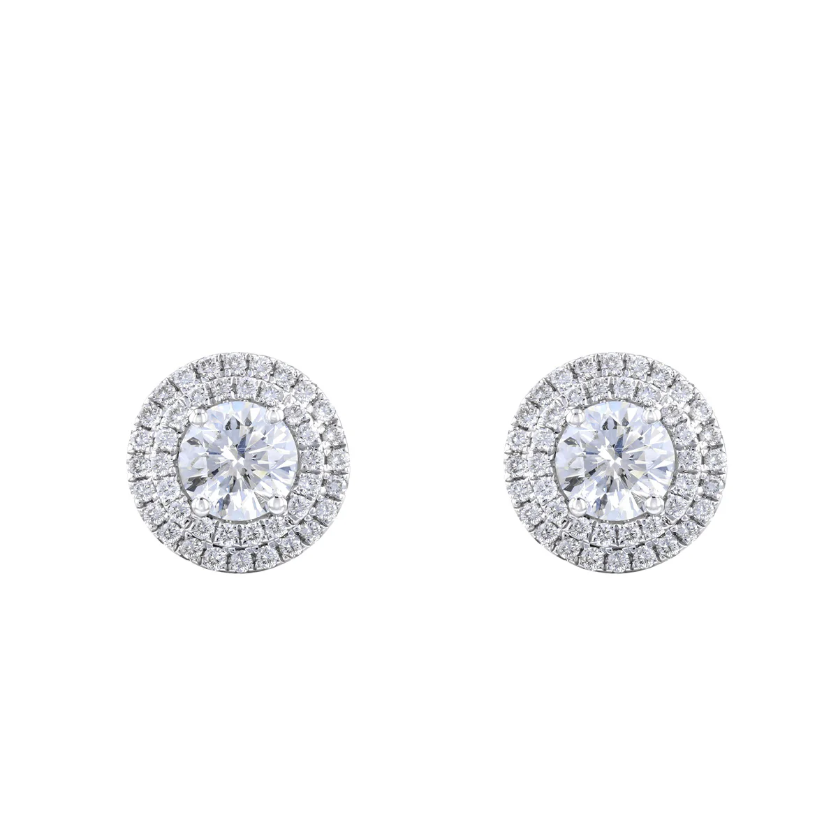 0.77ct Brilliant Cut Diamond Double Halo Stud Earrings | Pre-Loved | 18K White Gold - Image 2
