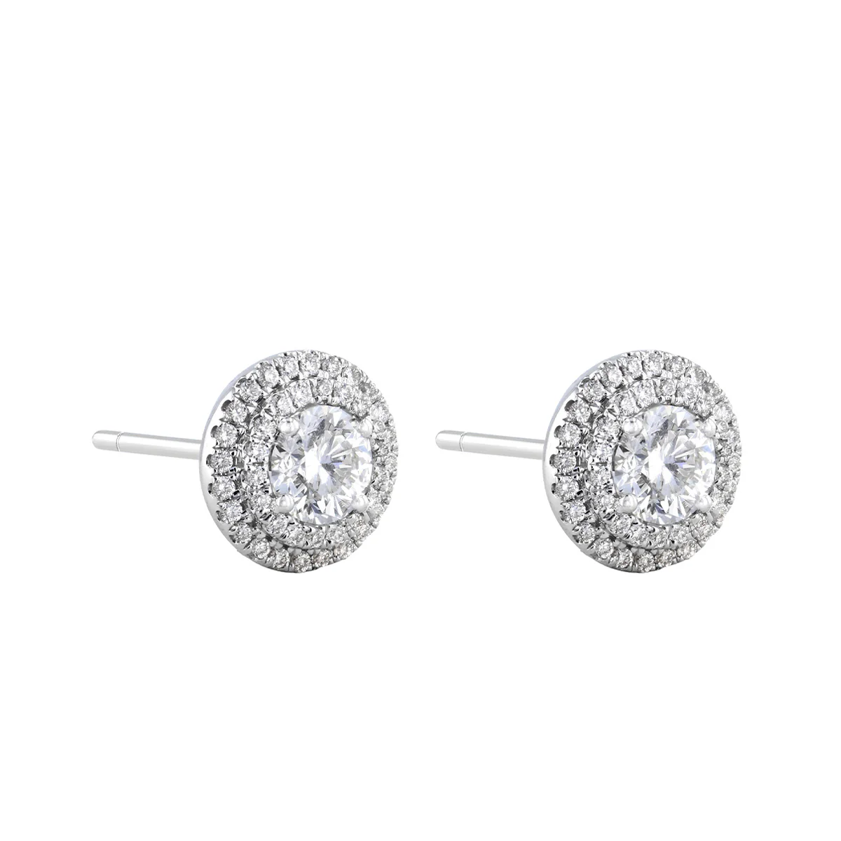 0.77ct Brilliant Cut Diamond Double Halo Stud Earrings | Pre-Loved | 18K White Gold - Image 3
