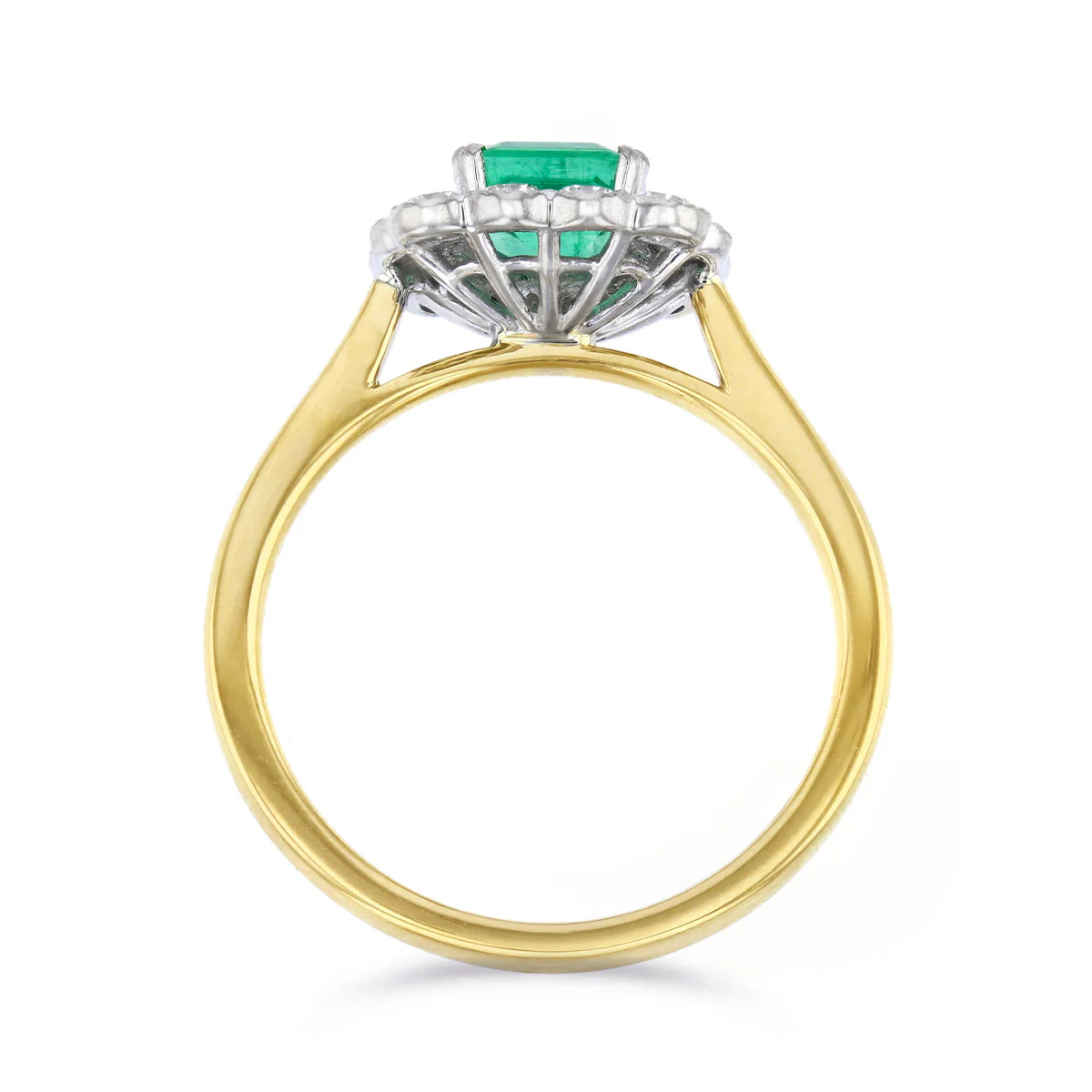 0.80ct Square Cut Emerald and 0.47ct Diamond Halo Dress Ring (Contemporary Mount) | Pre-Loved | 18K Yellow Gold - Image 5
