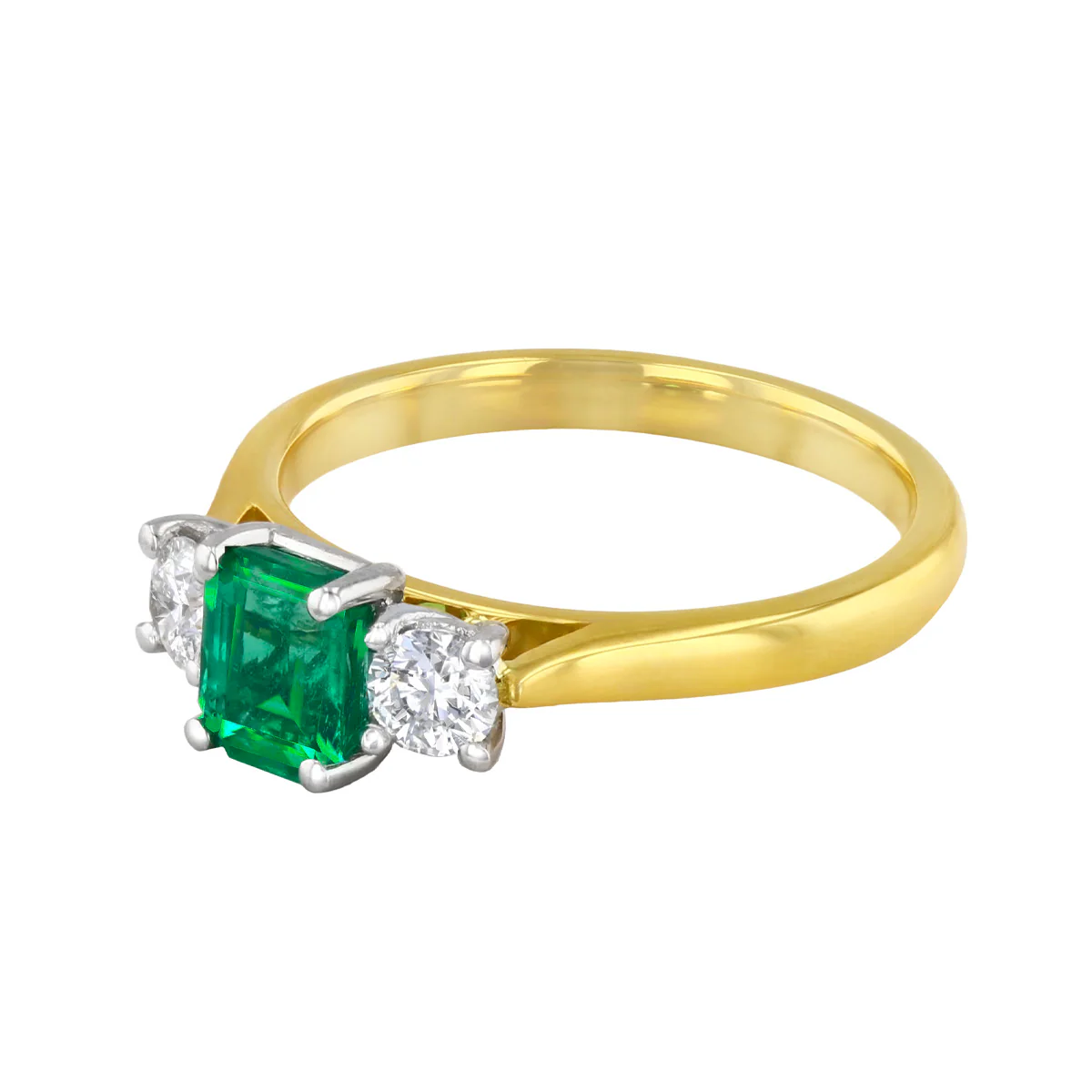0.81ct Zambian Emerald and 0.38ct Diamond Three Stone Ring | Platinum - Image 3