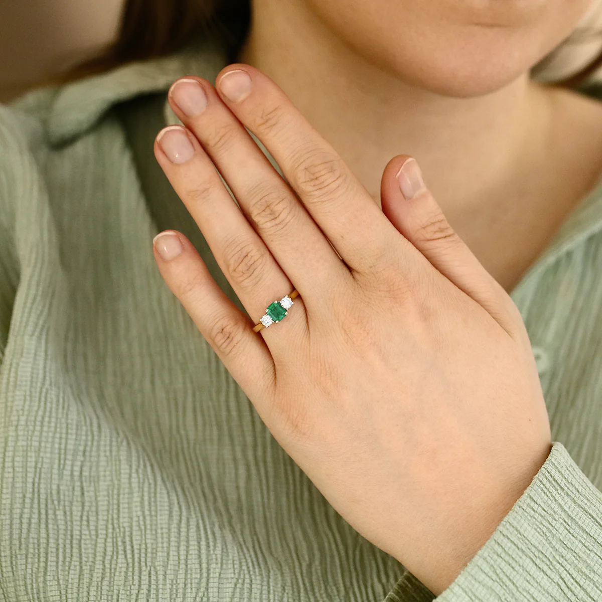 0.81ct Zambian Emerald and 0.38ct Diamond Three Stone Ring | Platinum - Image 6