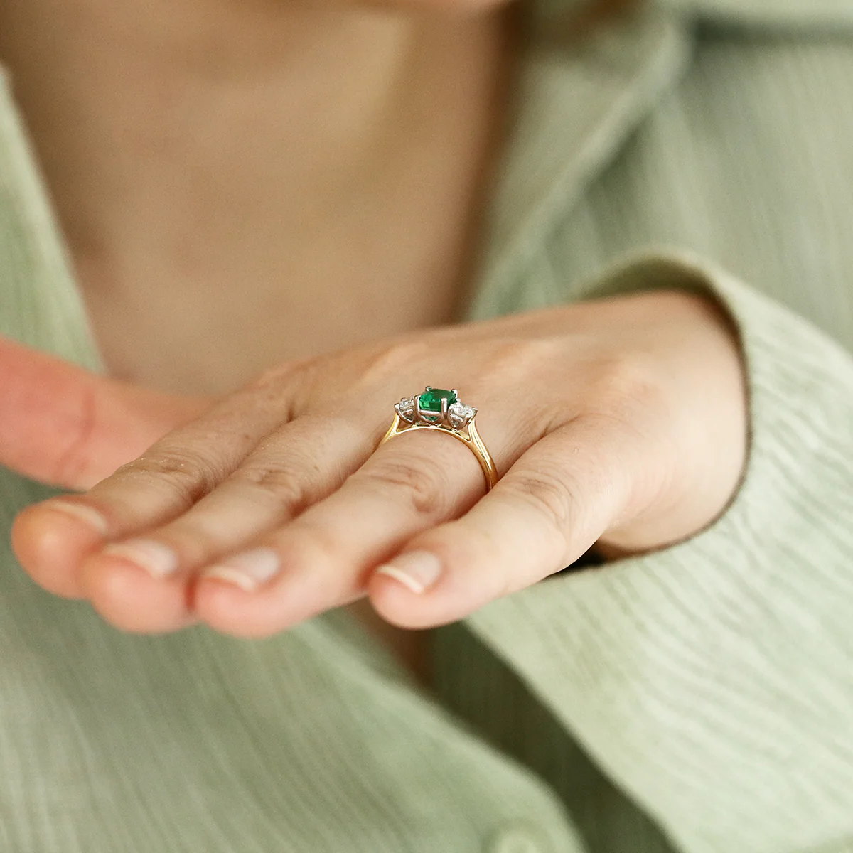 0.81ct Zambian Emerald and 0.38ct Diamond Three Stone Ring | Platinum - Image 8